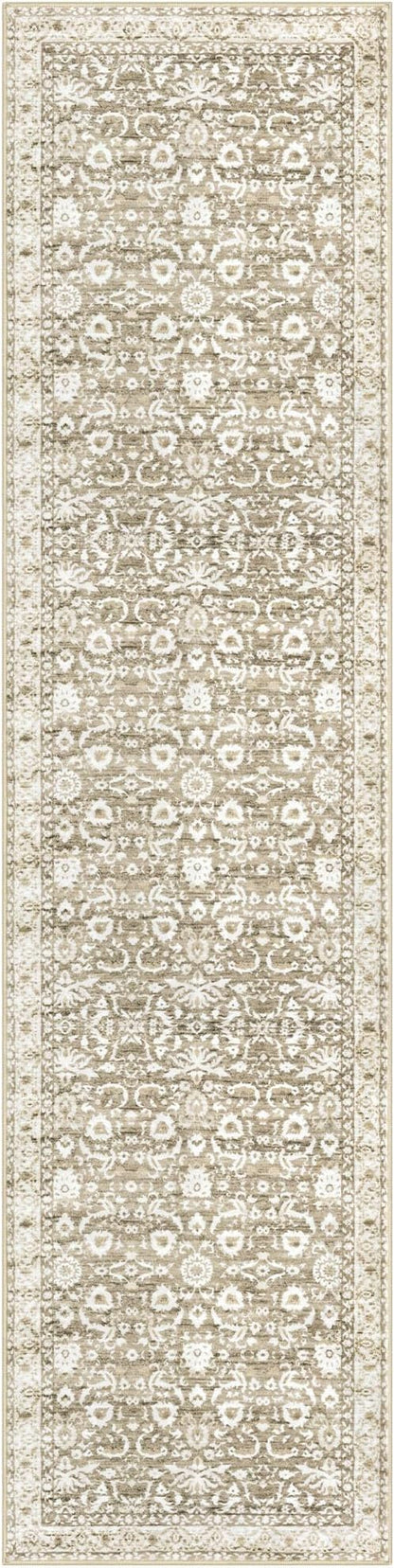 Runner Rug 2.6x10, Beige Tan White Washable Long Hallway Rug Runner Non-Slip Soft Kitchen Runner Thin Printed Faux Wool Super Soft Carpet for Entryway Bedroom Laundry Room Indoor Home Decor