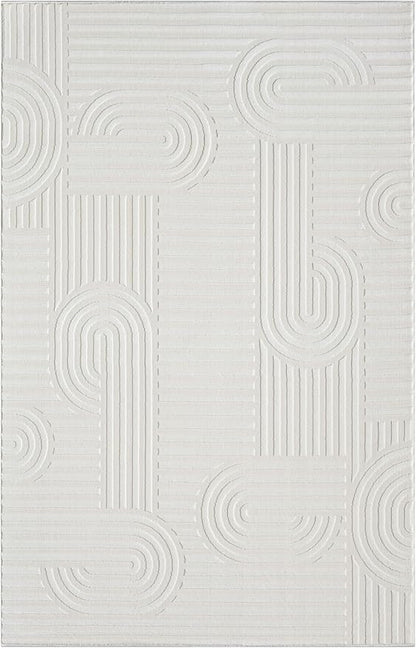 Annabel Modern Geometric Area Rug for Living Room, 4x6 Contemporary Arched Linear Cream Neutral Rug, Stain Resistant Non-Shedding Carpet for Bedroom, Dining Room or Kitchen (4' x 6', Cream)