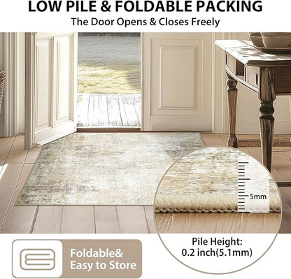 Washable Area Rugs 8'x10' Non-Slip Modern Abstract Soft for Living Room Entryway Bedroom Nursery, Print Pattern, Neutral Brown Gray