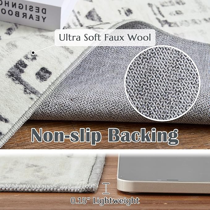 jinchan Boho 2x3 Rugs for Entryway - Machine Washable Doormat Moroccan Soft Throw Rug Bohemian Diamond Non-Slip Carpet for Entrance Kitchen Laundry Room Bedroom (2‘x3', Charcoal)