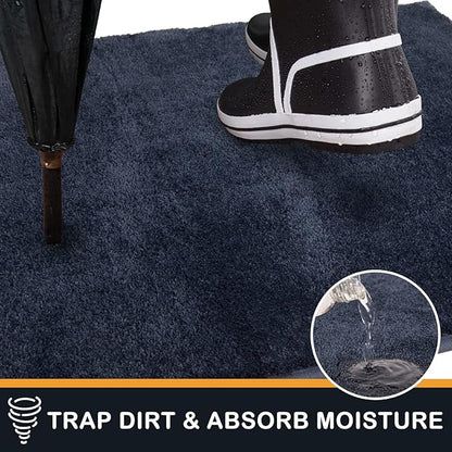 PURRUGS Dirt Trapping Door Mat 24" x 59", Non-Slip Machine Washable Entry Rug, Shoe Scraper, Dog Doormat, Super Absorbent Welcome Mat for Front & Back Door, Muddy Shoes & Paws, Navy Blue