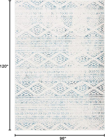 SAFAVIEH Area Rug 8x10 - Tulum Collection - Large - Ivory & Turquoise, Moroccan Boho Tribal Design, Non-Shedding & Easy to Clean, Ideal for Living Room, Bedroom, Dining Space (TUL272E)