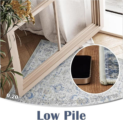jinchan Kalen Area Rug 4x6 Washable Bedroom Rug Soft Vintage Indoor Thin Retro Distressed Floor Cover Blue Floral Country Boho Non Slip Living Room Bathroom Kitchen