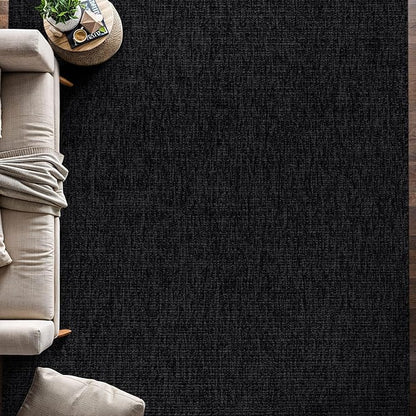 Beverly Rug Easy Jute Rug 4x6 Solid Washable Durable Outdoor Indoor Area Rugs for Living Dining Room Patio Office Stain Resistant Non Shedding Casual Indoor Outside Carpet (4 x 6 Dark Gray)