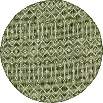 Unique Loom Outdoor Trellis Collection Area Rug - Tribal Trellis (5' 3" Round, Green/ Natural)