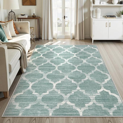 Lahome Moroccan Washable Living Room Carpet - Area Rug 4x6 Entryway Rug Non-Slip Soft Large Rugs for Bedroom Throw Low-Pile, Sage Green Print Distressed Modern Rug for Office Kitchen Dorm Entryway
