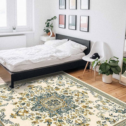 Bohemian Rectangular Area Rugs for Living Room Bedroom 5 x 8 ft Vintage Farmhouse Floral Pattern Non-Shedding Soft Low Pile Rug Non Slip Washable Rug for Nursery Entryway Playroom