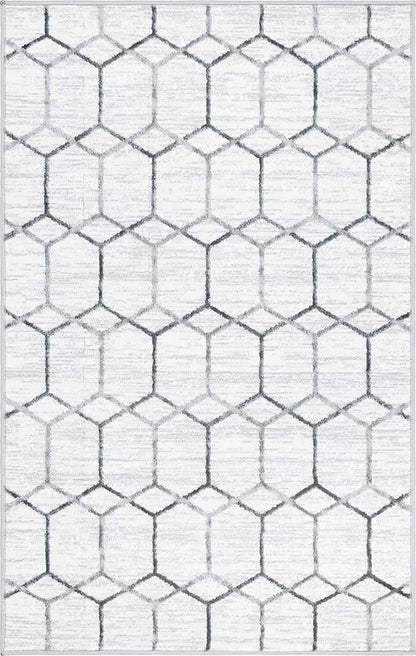 Rugs.com Lattice Trellis Collection Rug – 3' x 5' White Low-Pile Rug Perfect for Living Rooms, Large Dining Rooms, Open Floorplans