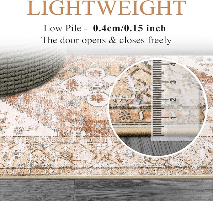Lahome Boho Hallway Runners - 2x8 Runner Rug Non-Slip Washable Kitchen Runner Non-Shedding Lightweitht Floor Runners, Oriental Distressed Print Indoor Carpet Runner for Entrance Laundry Living Room
