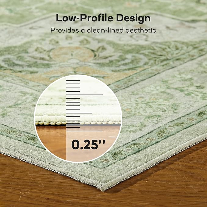 Marsail 8x10 Machine Washable Area Rug, Soft & Slip-Resistant Large Area Rug with Reinforced Bound Edges, Vintage Short-Pile Washable Rug with Floral Pattern for Living Room, Dinning Room and Bedroom