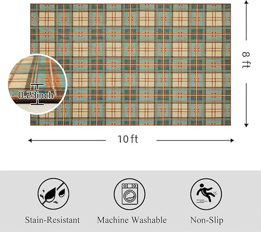 Area Rug Non Slip Machine Washable Ultra Soft Living Room/Bedroom/Kitchen/Outdoor/Classroom Plaid, 8'×10'