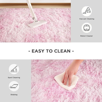 Andency Soft Area Rugs for Living Room Bedroom, 5x8 Fluffy Shaggy Bedside Rug, Non-Slip Large Shag Fuzzy Plush Carpets for Bedroom Kids Dorm Nursery Home Decor Aesthetic, Tie-Dyed White Pink