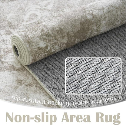 jinchan Vintage Floral Runner Rug 2x6 - Machine Washable Distressed Design Non-Slip Low-Pile Soft Thin Carpet for Hallway Kitchen Farmhouse Bedroom Entryway Laundry Room (2x6ft, Brown)