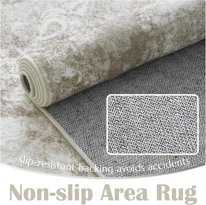 jinchan Vintage Floral 4x6 Area Rugs - Machine Washable Distressed Design Soft Ultra-Thin Low-Pile Non-Slip Carpet for Entryway Kitchen Bedroom Nursery Living Room Dining Room (4x6ft, Brown)