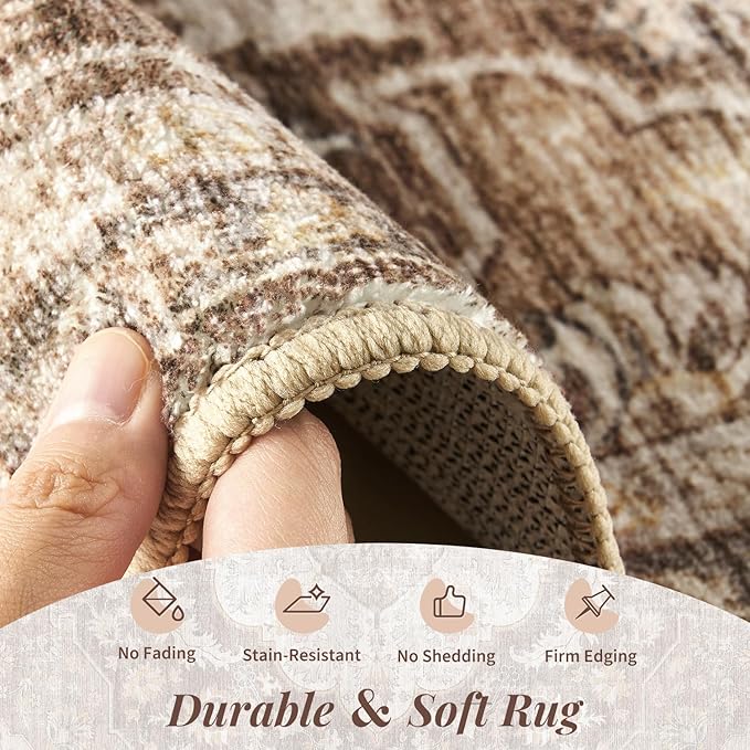 tchdio 3x5 Bedroom Area Rug, Non Slip Washable Entryway Rug Indoor, Soft Low Pile Vintage Door Mat, Stain Resistant Rug for Entrance, Bedside, Dining Room (Brown, 3'x5')