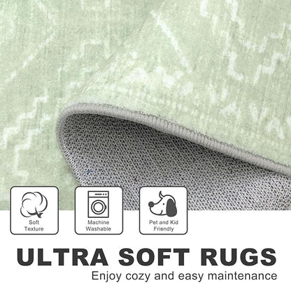 KILOCOCO Boho Entryway Rug 2x3 Printed Small Area Rug Indoor Door Mat Machine Washable Kitchen Rugs Super Soft Non Slip Throw Rugs for Bedroom Entrance Geometric Laundry Room, Grey Green