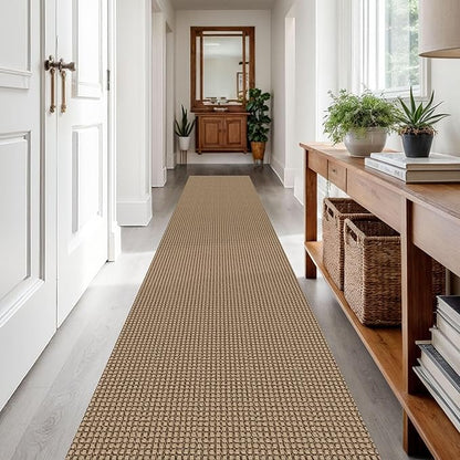 IOHOUZE Washable Runner Rug 2x12 Non Slip Rubber Backed Extra Long Hallway Runner Entryway Runner Indoor, Kitchen Rugs Woven Cotton Floor Carpet for Hall Stair, Orange/Tan/Brown