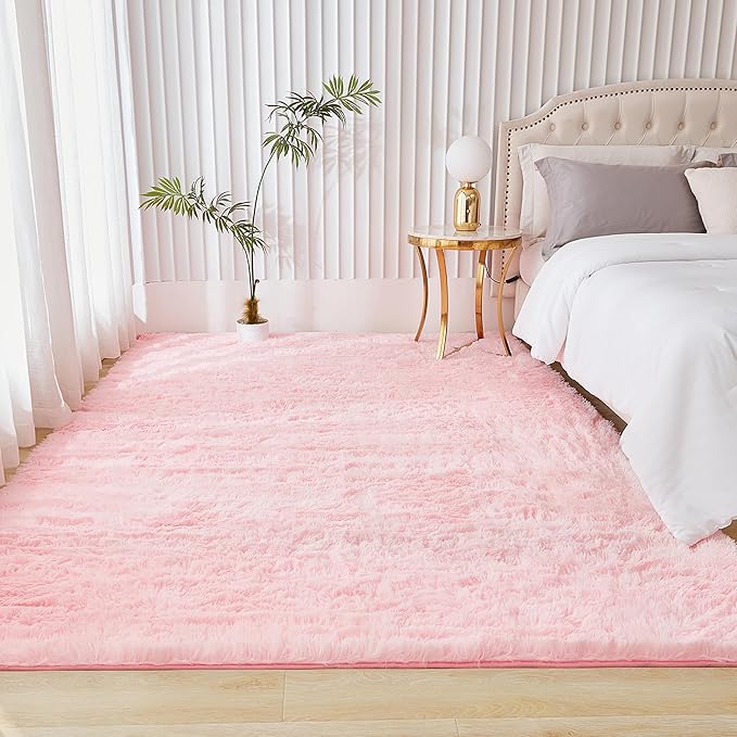 Andency Pink Soft Area Rugs for Living Room Bedroom, 3x5 Non-Slip Fluffy Shag Carpet, Indoor Floor Fuzzy Shaggy Living Room Plush Rug for Kids Dorm Nursery Home Decor Aesthetic