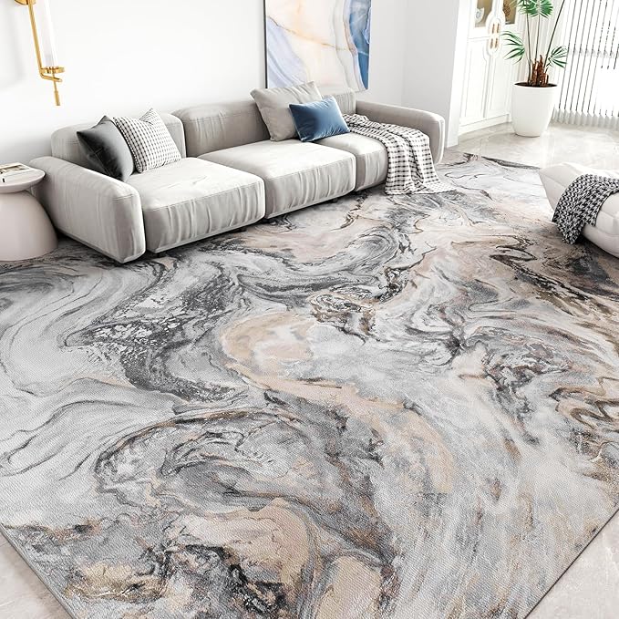 9x12 Area Rugs for Living Room, Modern Abstract Rug for Bedroom, Contemporary Machine Washable Rug, Large Stain Resistant Carpet for Dining Room Playroom Nursery Room, Pet & Kids Friendly