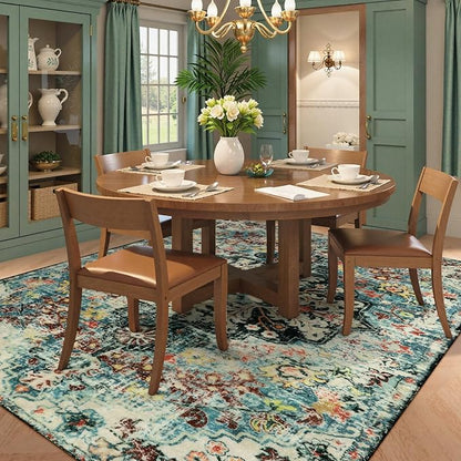 Lahome Boho 8x10 Rugs for Living Room, Teal Washable Rugs for Bedroom Aesthetic Large Dining Room Rug, Large Bohemian Printed Non-Slip Low Pile Throw Playroom Carpet for Kids Room Nursery Office