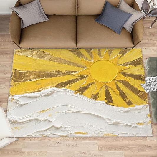 Boho Sun Area Rugs 3x4ft, Abstraction Deco Kids Bedroom Rug, Minimalist Sunburst Bedside Rug Durable Non Slip for Cafe Living Room Under Table Boys Room Decor