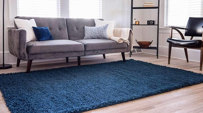 Unique Loom Solid Shag Collection Area Rug (8' x 11' Rectangle, Sapphire Blue/ Navy Blue)