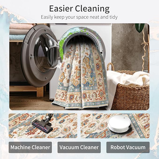 Enkor Area Soft Rugs 2x3 Washable Non Slip Boho Small Floor Entryway Rugs for Living Room Bedroom, Vintage Style Farmhouse Mat for Kitchen Orange & Beige