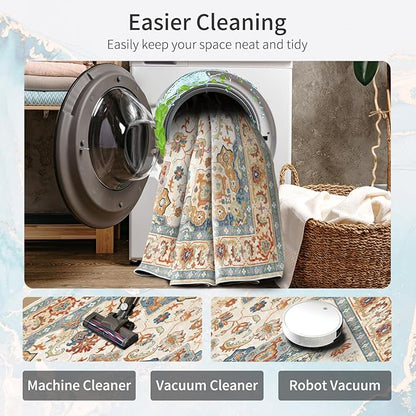 Enkor Area Soft Rugs 6x9 Washable Non Slip Boho Floor Rugs for Living Room Bedroom, Vintage Style Farmhouse Mat for Kitchen Entryway Orange & Beige