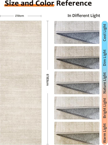 Art&Tuft Hallway Runner Rug - 2x6 Runner Rug No Slip Low-Pile Rugs Runners, Soft Distressed Washable Carpet Runner for Hallways Bedroom Bathroom Kitchen Laundry Living Room, Beige