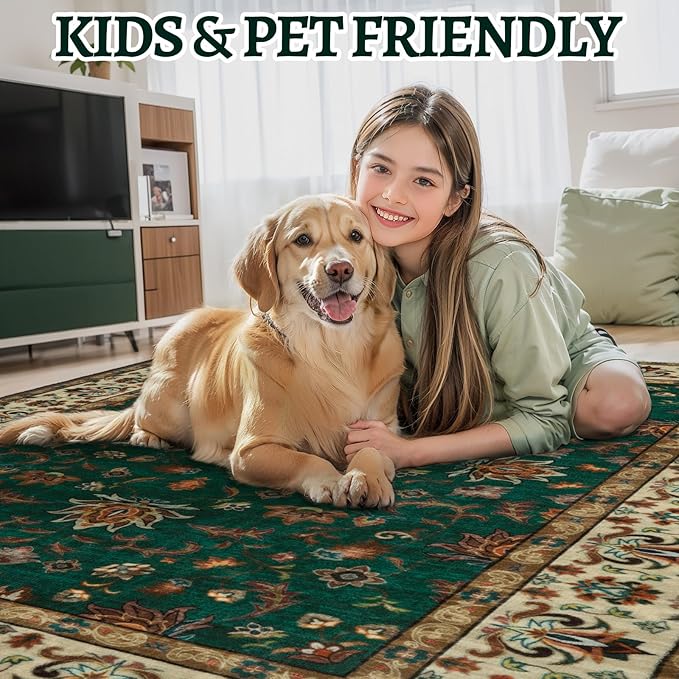 Tangspp Floral Washable Runner Rug, 2x5 Rug Runners for Hallways Non Slip, Vintage Boho Runner Rug for Entryway Indoor, Green Print Carpet Runner, Soft Low Pile Runner for Kitchen Bedroom Green