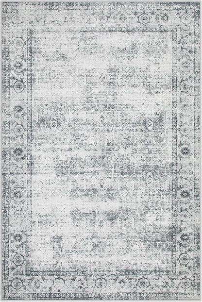 Lahome Vintage 6x9 Washable Grey Rugs for Living Room Bedroom, Soft Dining Room Rugs for Under Table, Non Slip Indoor Throw Carpet for Entryway Kitchen Office (6x9ft,Grey)