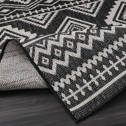 Beverly Rug Waikiki Boho Indoor Outdoor Rug 6x9, Washable Outside Carpet for Patio, Deck, Porch, Bohemian Area Rug, Farmhouse Rugs, Aztec Tribal Rug, Black and White