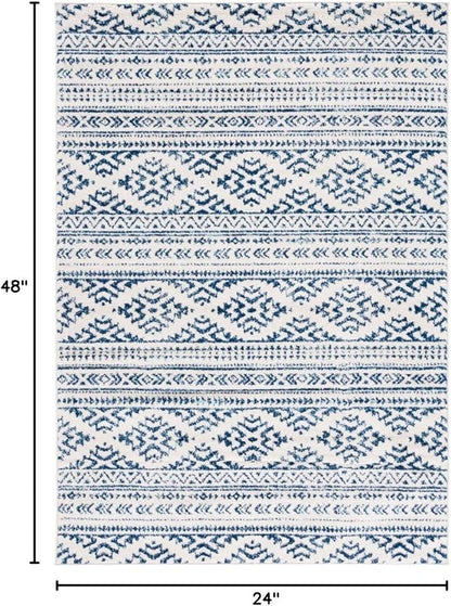 SAFAVIEH Tulum Collection Accent Rug - 2' x 4', Ivory & Navy, Moroccan Boho Tribal Design, Non-Shedding & Easy to Clean, Ideal for Front Door, Kitchen, Entryway, Foyer (TUL272D)