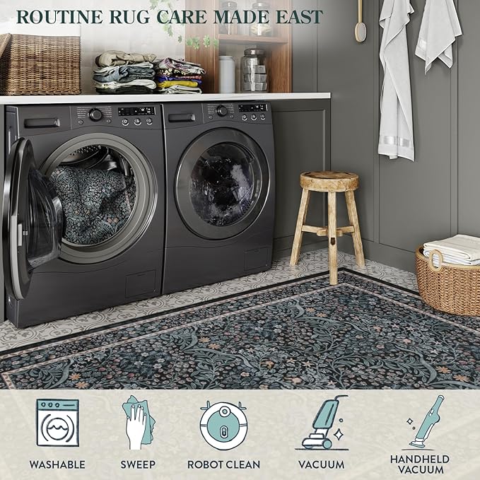 Lahome Floral Entryway Rug, 2x3 Kitchen Rugs Non Slip Washable Boho Black Forest Design, Soft Door Mat Indoor Entrance, Ultra-Thin Easy Clean Small Throw Carpet for Bedroom Bathroom, Black