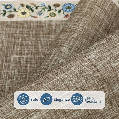 GarveeHome Washable Rugs for Living ROM 8 x 10 Large Area Rug Farmhouse Floral Bordered Bedroom Carpet Indoor Non-Slip Nursery Mat Soft Non Shedding Stain Resistant Carpet for Dining Room, Dark Camel