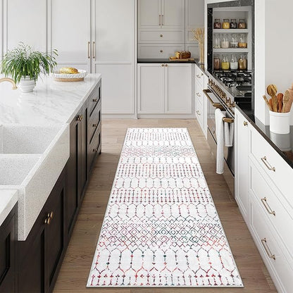 Lahome Moroccan Washable Runner Rug 2x6 Non-Slip Anti-Fatigue Kitchen Rugs and Runners Throw Soft Long Bathroom Runner, Geometric Print Distressed Floor Runners for Entryway Laundry Room Foyer