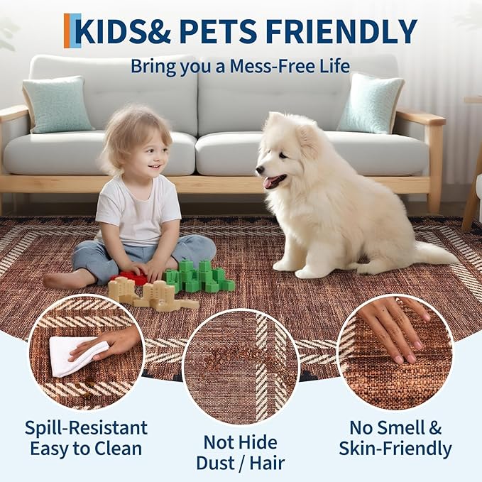Modern Bordered 2x6 Kitchen Runner Rugs Non Slip Washable Geometric Non-Shedding Carpet for Entryway Hallway Foldable Soft Stain Resistant Low Pile Rug for Dining Room Bedroom, Brick Red