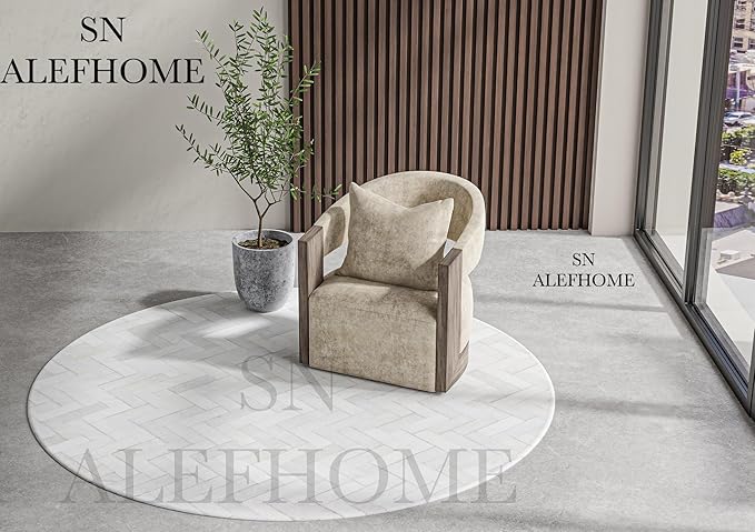 Sn Alef Home Soft Textured Round Rug | White & Grey Woven Carpet for Living Room Bedroom | Minimalist Handcrafted Circular Floor Mat for Home & Décor (Gray_10x10 ft)