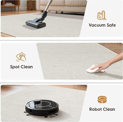 LBRO2M Easy Jute Solid Area Rug 4X4 Round Washable Rugs for Living Room Dining Room Bedroom Natural Jute Look Indoor Outdoor Rug Durable, Solid Non Shedding Eco Friendly (4X4 Light Ivory)