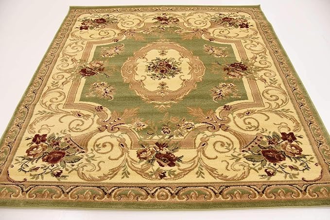 Unique Loom Versailles Collection Traditional Classic Floral Motif Area Rug (6' 0 x 6' 0 Square, Green/ Ivory)