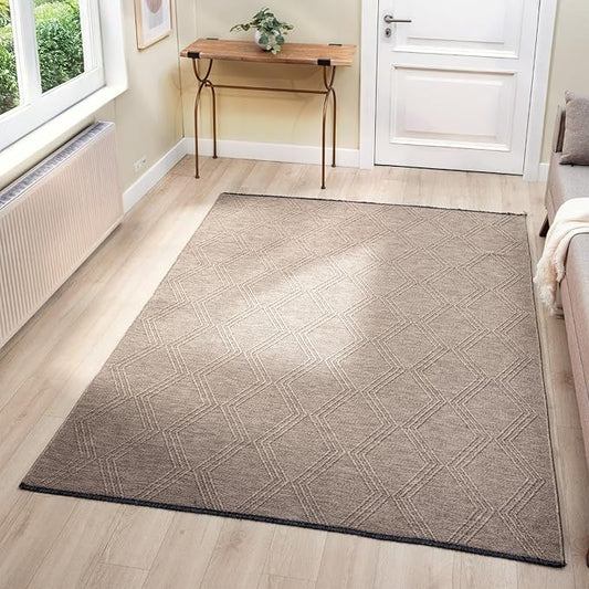 LUXE WEAVERS Modern Farmhouse Brown 8x10 Washable Area Rug, Anti-Slip Diamond Pattern Carpet