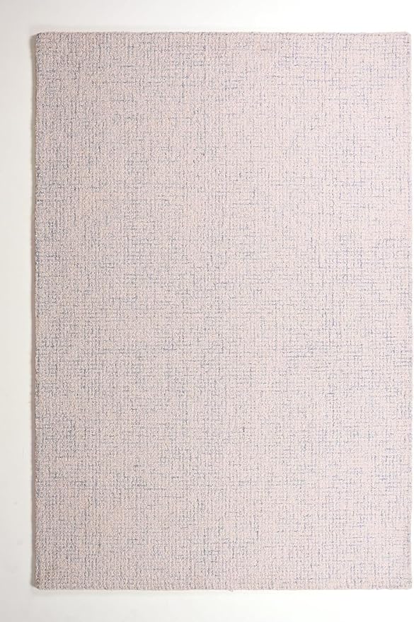 Hand-Tufted 100% Wool Pile Area Rug – Geometric Textured Grid Check Pattern – Thick and Durable Floor Carpet for Bedroom, Living Room, Kids Room, and Dining Area (Ivory Blue, 9' x 12')