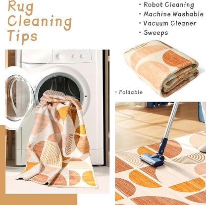 MUJOO 5x7 Area Rugs Boho,Washable Rugs for Living Room Bedroom Dining Room,Large Throw Floor Carpet Non Slip Soft Modern Abstract Bohemian Orange