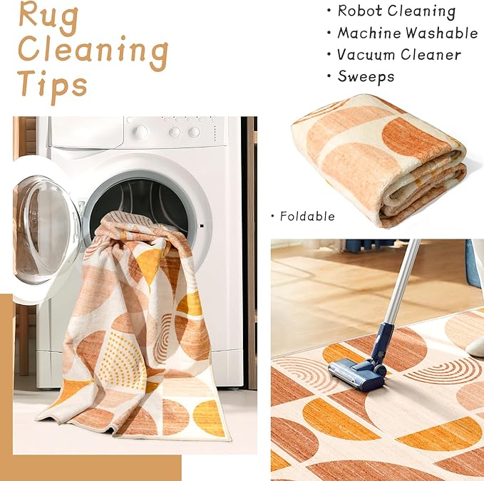 MUJOO Boho Runner Rug Washable,2x8 Area Rugs for Hallways Kitchen Bedroom Entryway Bathroom,Non Slip Carpet Long Mat Indoor,Soft Modern Abstract Bohemian Orange