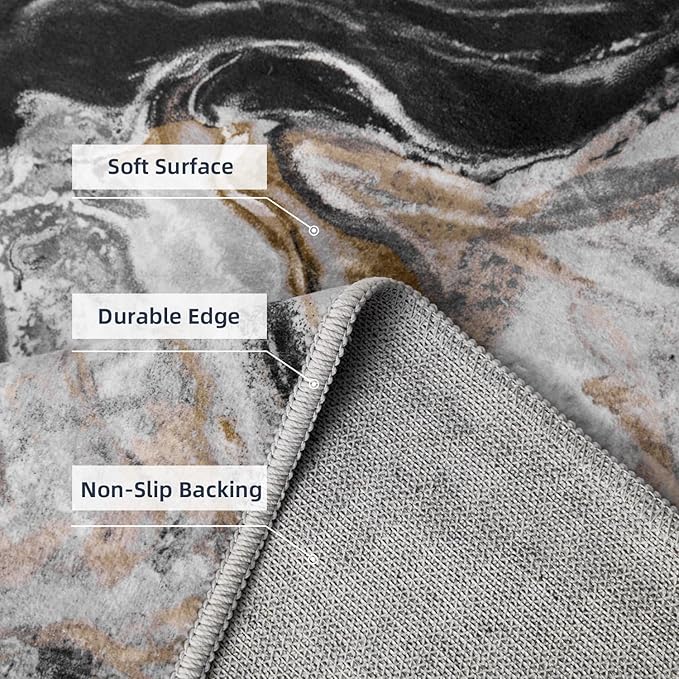 2x8 Runner Rug for Hallways Kitchen Modern Abstract Washable Runner Rug Soft Non Slip Marble Carpet Runner for Laundry Entryway Bedroom Bathroom