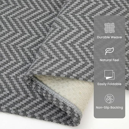 2x8 Ft Braided Runner Rug Washable Runners for Hallways Kitchen Runner Rug with Rubber Backing Cotton Entryway Runner Indoor, Woven Floor Carpet for Hall Kitchen Bedroom, Charcoal Gray/Gray