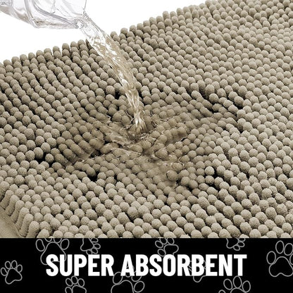 Smiry Dog Door Mat for Muddy Paws, Absorbent Dirt Trapper Non Slip Quick Dry Washable Chenille Mat for Mud Dogs, Entry Rug for Indoor and Outdoor (30x20 Inches, Warm Taupe and Black)