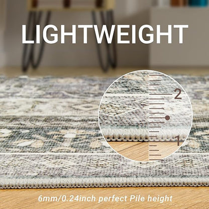 zesthome 5x7 Area Rugs - Ultra-Thin Washble Rug, Stain Resistant Anti Slip Backing Rugs for Living Room,Bedroom, Vintage Home Decor Area Rug (Wheat/Charcoal,5'x7')