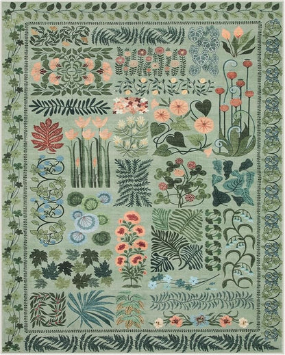 Boho Green Washable 8x10 Area Rug for Living Room, Floral Large Rugs for Bedroom Aesthetic, Non Slip Botanical Soft Indoor Throw Carpet for Dining Room Home Office Playroom (Green,8 x 10)