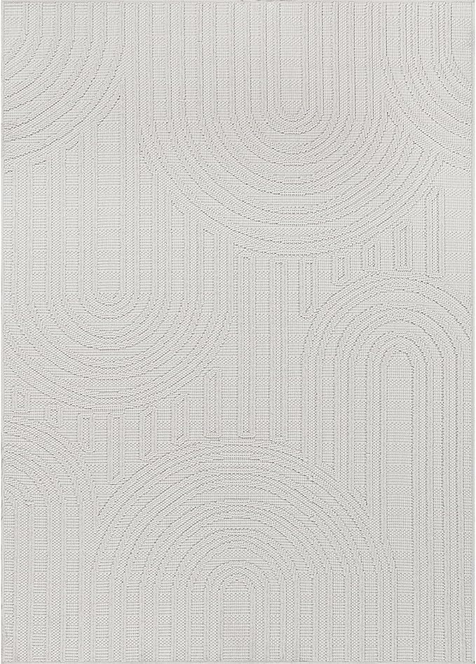 Beverly Rug Micro Loop Area Rug White 5x7 Modern Luxury Soft Circle Geometric Durable Indoor Area Rugs for Living Dining Room Office Stain Resistant Non Shedding Casual Indoor Carpet White 5 x 7